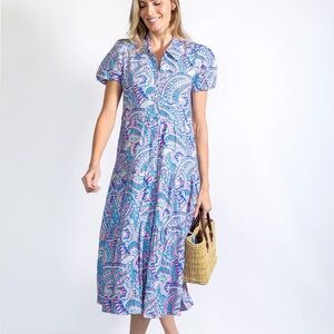 NWT Sail To Sable Kaleidoscope Print Button Front Midi Shirt Dress, S